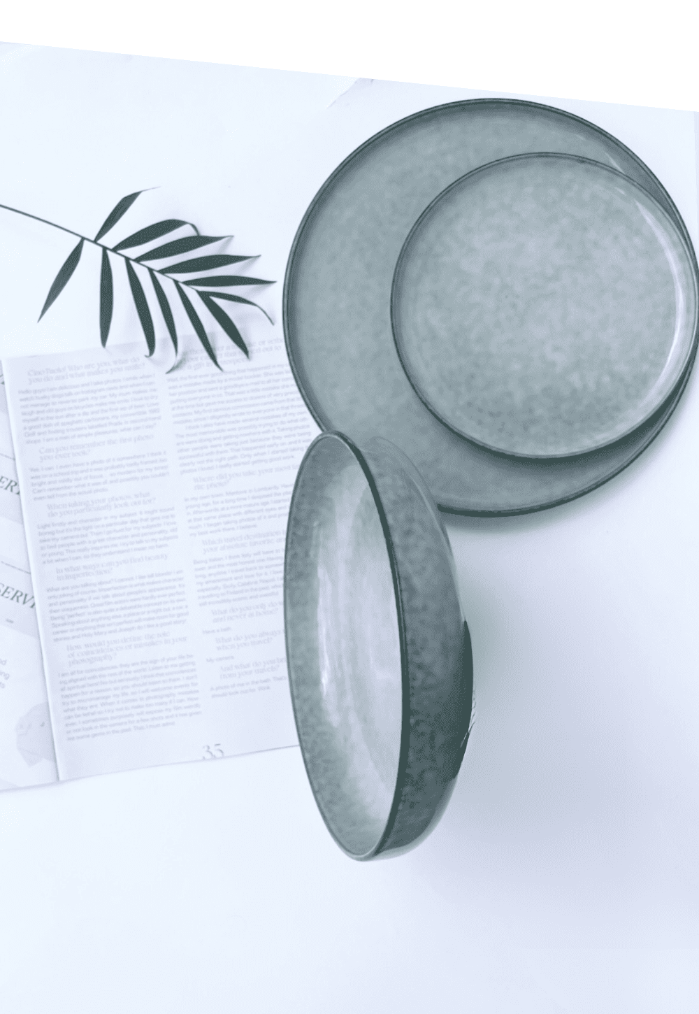 Nordic Fjord 16 piece dinnerware displayed in stacks on a white background