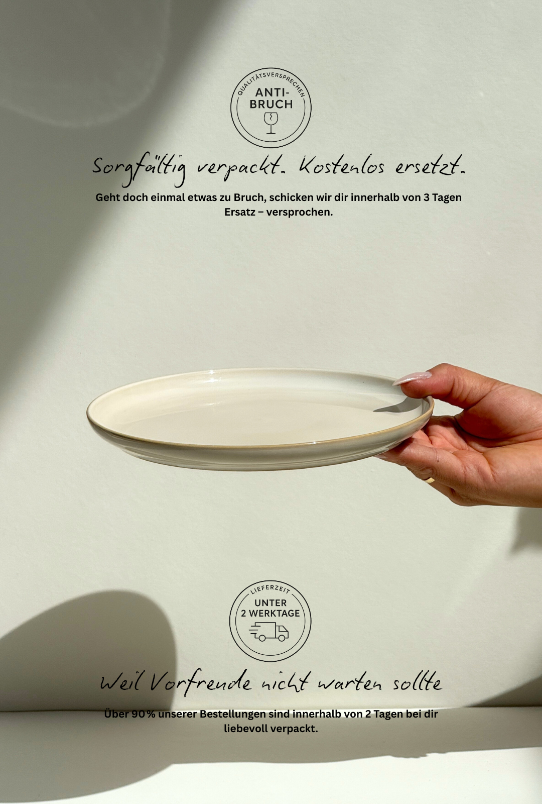 White Scandic Sails small plate with logos and text overlay on a pale background