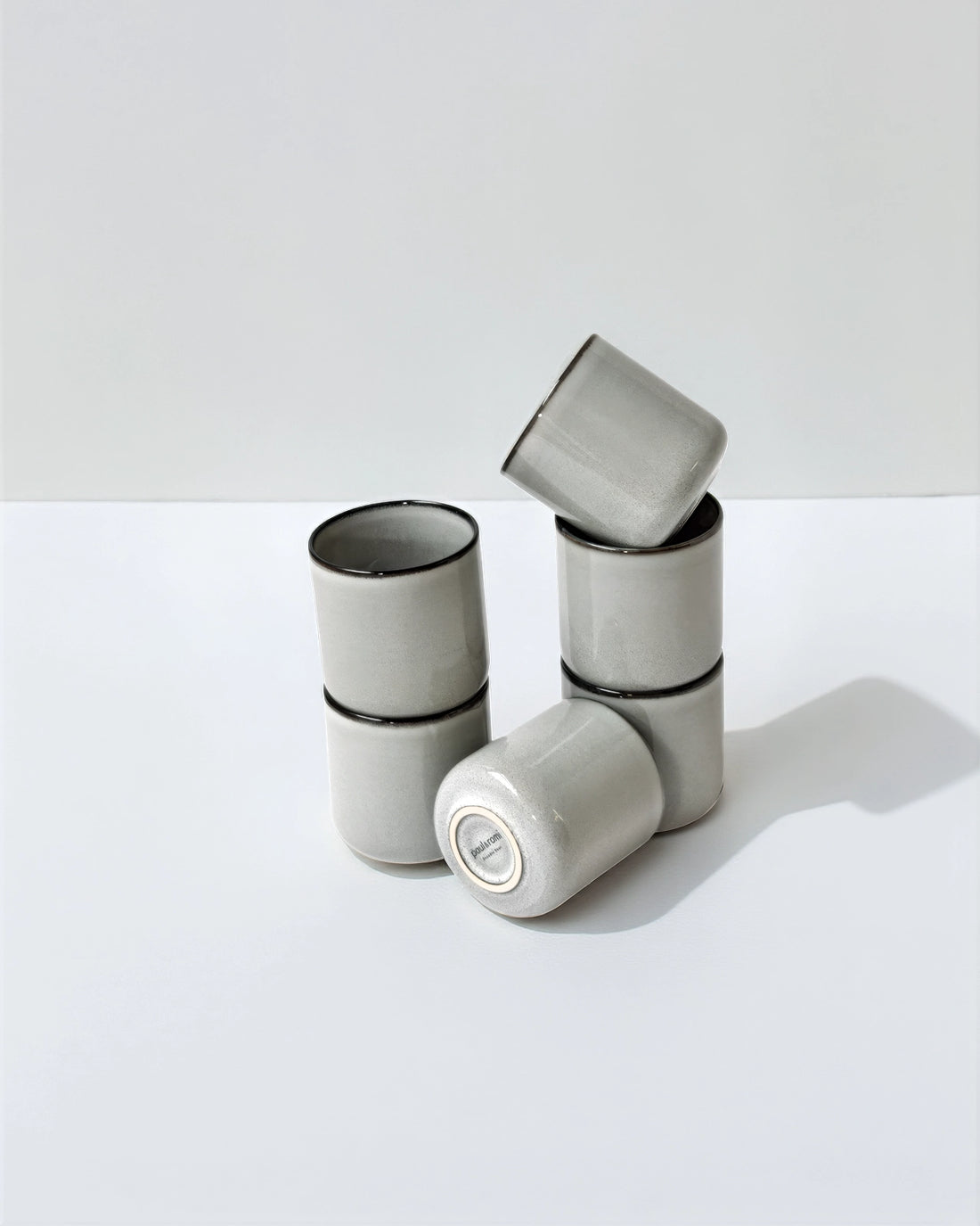 Grey Scandic Soul Nordic Forest Becher with dark rim in a stacked cluster